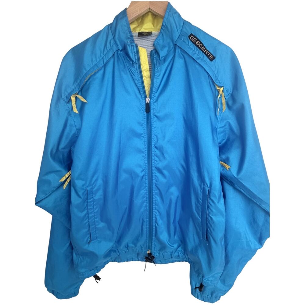 Descente Windbreaker Jacket Mens Large Blue Yellow Lightweight Full Zip
